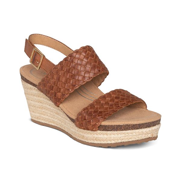 Aetrex Women's Summer Woven Quarter Strap Wedge Sandals Brown Sandals UK 8880-707